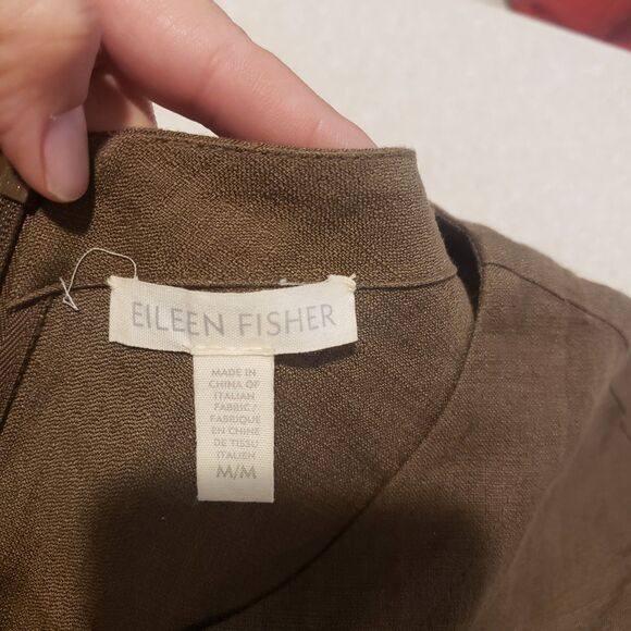 Eileen Fisher Linen Tencel Blend Short Sleeve Pocket Dress Medium Brown Zip - Picture 7 of 14